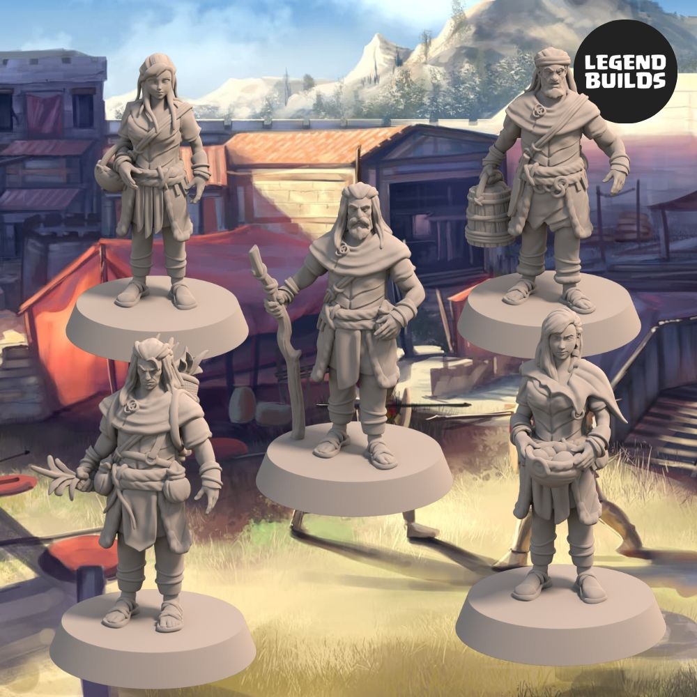Villagers of the Acenii - Bundle (5 unique miniatures) - 3D Printable Miniatures – STL file
